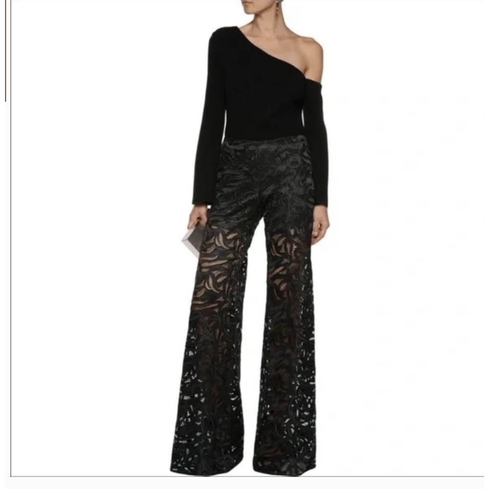 NWT Alexis Lukas Lace Dress Pants Medium 8 10 Guipere Wide Leg Black High Rise - Picture 1 of 7